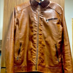 Brown Leather Jacket with Zipper Details